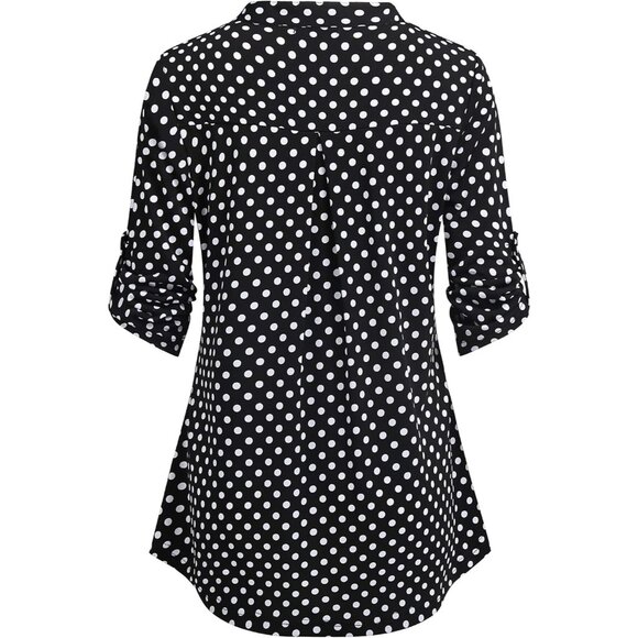 Women's Floral 3/4 Sleeve Shirts Zip up V Neck Work Chiffon Blouses Top - Picture 3 of 4